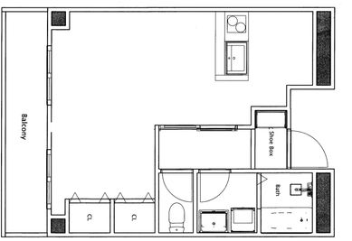 トイレ、洗面、浴室、キッチンは清潔に保たれています。玄関にシューズボックスあります。 - アンチエイジングVIPスタジオ レンタルスペースの間取り図