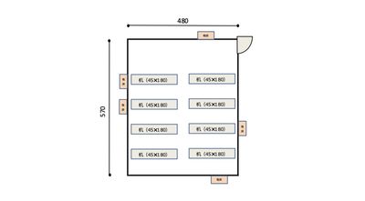 30平米の広々スペースです。壁に電源が5箇所あり、延長コードも完備してますので、どの場所にいても電源に困りません。 - KoNA水道橋 24名収容の貸し会議室の間取り図