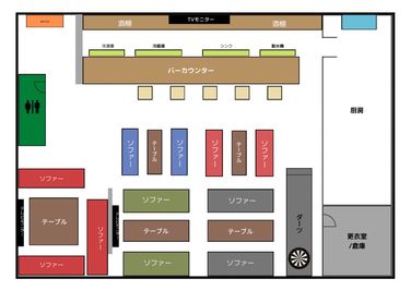 心斎橋/難波/レンタルスペース/貸切bar/着座40席 心斎橋レンタルスペース/貸切/カフェ＆バー空間/使いやすい空間の間取り図