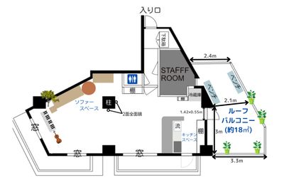 間取り図 - ビューオフィス原宿 眺め、夜景が美しい多目的スペースの間取り図