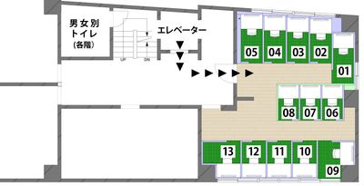 自習室KAKOI（後楽園駅前店）の間取り図 - 自習室KAKOI（後楽園駅前店） 指定席：05番（半個室カーテン：幅95cm）/コワーキングOKの間取り図