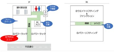 1FとB1からなるジム - GORILLA HUB KOMAGOME | ゴリラハブ駒込 【2名まで】駒込駅徒歩6分の②パワーラックスペースの間取り図