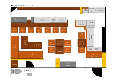 カウンター6席、テーブル2名席、テーブル4名席、L字ソファ6名席 - 麻布十番 BAR 新海 BAR仕様のレンタルスペース｜各種撮影、会議、セミナーなどに◎の間取り図