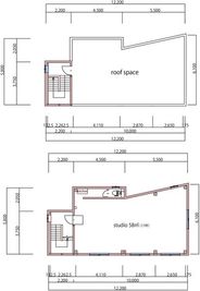 スタジオと屋上部分もお使いいただけます。 - ten five studio 物撮り・配信用フォトスタジオの間取り図