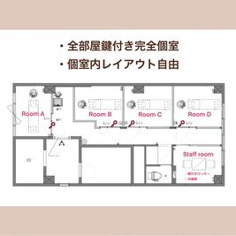 各部屋完全個室の鍵付きで荷物の管理も簡単！個室の中はあなただけのサロンです！ - シェアサロン Shuwa Shuwa シェアサロン　レンタルサロンの間取り図