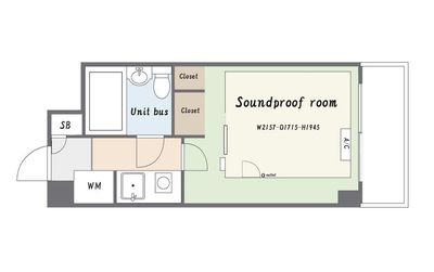 1Kのマンションに防音室が入ってます - レンタボン・大山スタジオ Ａスタジオ　【エアコン・電子ピアノ付設・2.5帖】の間取り図