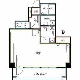 「洋室」の左半分にはダイニングテーブルと4脚の椅子があります。（最大8名程度まで座れます）

「洋室」の右側には施術ベッドがあり、施術に使用可能です。 - 阿佐ヶ谷シェアサロン・レンタルサロン・レンタルスペース 【阿佐ヶ谷駅徒歩1分】個室レンタル＆シェアサロン｜エステ・整体等の間取り図