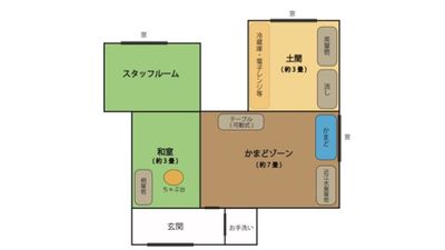 スタッフルーム以外、ご自由にお使いいただけます。 - かまどのおうち かまどのあるレトロスタジオの間取り図