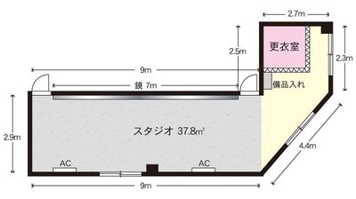 間取り図 - 神戸三宮レンタルスタジオStork 三ノ宮駅徒歩4分【ダンスができるレンタルスタジオ】の間取り図