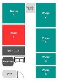 こちらのお部屋は廊下の途中、左側にある『Room4』です。 - SPHYNX スフィンクス 新宿 新宿 Room 4（1~3人用）の間取り図