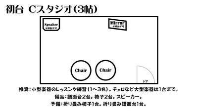 3帖の防音室 - ワオン・スタジオ 初台 Cスタジオ（シンプル3帖）の間取り図