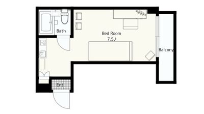 お部屋はゆったり7.5畳で、玄関キッチンスペースも広めで余裕がある間取りです - レンタルスペース代々木上原 24時間利用可能なマルチレンタルスペースの間取り図