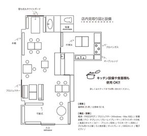 大人の秘密基地arcoiris 店内ホール、キッチンスペースの間取り図