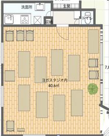 ヨガスタジオスワルーパ都立大学 陽当たり、風通しの良いのヨガスタジオ の間取り図