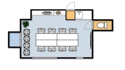 基本レイアウト。ご利用後はこの形にお戻し下さい。 - 【マリーナ】新宿の貸し会議室 WiFi大型モニタホワイトボードの間取り図