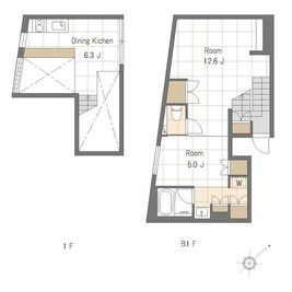 STUDIO渋谷東 メゾネットタイプの真っ白なスタジオの間取り図