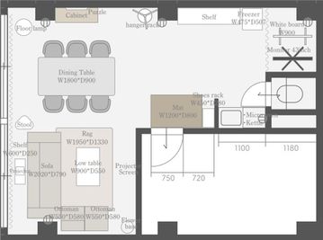 間取り。一部ホワイトボードなどはない - rental lounge御茶ノ水の間取り図