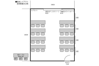 基本レイアウト　座席数最大24席 - 高崎白銀ビル貸し会議室 第四会議室【3名掛け最大24席】の間取り図