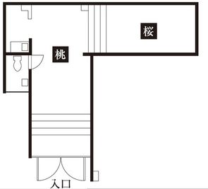『桃』と『桜』ふたつのスペースがL字型に５段の階段で繋がっています。 - ギャラリー　紅椿それいゆ ギャラリー紅椿それいゆの間取り図