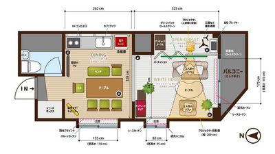 ５畳ダイニングと６畳のスタジオ・シアタールームがあります。
オープンクローゼットは更衣室としても使えます。
スタンドミラーは奥の６畳に移動しました。 - スペースボン スペースボン　上前津 Gemini の間取り図