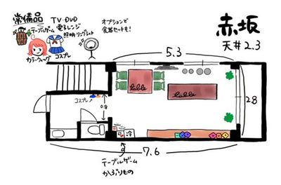 リノスぺ赤坂 【10名以下プラン】レンタスペース/シェアキッチン/パーティの間取り図