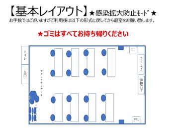 退室の際は基本レイアウトにお戻しの上、予約時間内に退室をお願いいたします。 - ♬マルチアクセス貸会議室＠東京♬ アクセス抜群のレンタル・スペースの間取り図