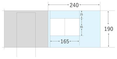 外観窓の大きさです。青色の部分がご利用いただけます。 - ザッパ村コンテナ コンテナスペースＣの間取り図