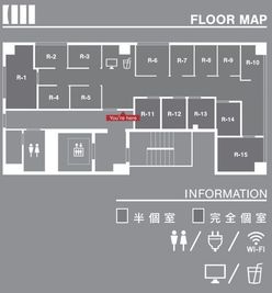 入って右側の角部屋のR-１４です。 - 神戸駅前コワーキングスペース Suki_ma（スキマ） 【R-14】 １名_女性でも安心の鍵付き完全個室_神戸駅前スキマの間取り図