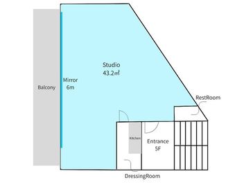 ゆったりの43㎡（約24畳）。天井高も2.5m、鏡6mあり快適です。 - RENTALSTUDIO ACTS小平駅前  ✨【小平駅前45秒】の広々レンタルスタジオ✨の室内の写真