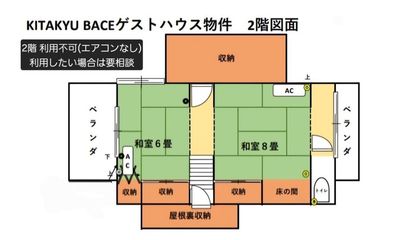 2階は、エアコンなし、トイレ使用不可 - KITAKYUBASE レンタルスペース 45平米の広々和室の古民家 レンタルスペースの室内の写真