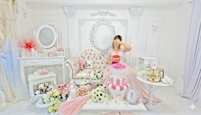 王道の白壁はどんな押し色も映えるので、推し活にぴったり！赤、青、ピンク、白、金のブーケや花びら等小物も充実！ - 姫スタジオ（小倉店）の室内の写真