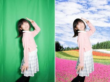 グリーンバック撮影で、まるで花畑にいるような世界観も自由に表現 - レピーロ小岩 自然光あふれる多目的スペース レピーロ小岩の設備の写真