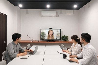 モニター設置、Wifi無料でリモート会議にも対応 - ビジネスクリエーターズ小田原 ミーティングルーム（会議室）の設備の写真