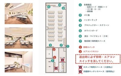 NEW!【五反田駅4分】最大43名/備品貸出・ゴミ出し・飲食持込すべて無料！/光Wifi/セミナー・会議・懇親会等におすすめ！ - リスペース五反田の室内の写真