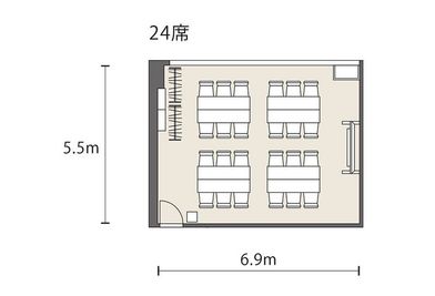 レイアウト例：島型　24名着席（6名×4島） - アットビジネスセンターPREMIUM新大阪（正面口駅前） 601号室の室内の写真