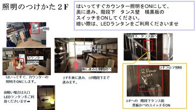 ２Fと照明案内 - Farmersレンタルスペース 水上ビル一棟貸切レンタルスペースのその他の写真