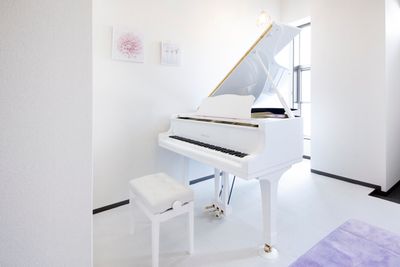 白いグランドピアノが弾けるレンタルスタジオ。練習・レッスン・撮影・アンサンブル等ご利用可能です - ピアノスタジオコローレ