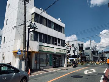 白いビル向かって左側が入口です！ - スタジオM  京成稲毛駅前 ダンスレンタルスタジオＢルームの外観の写真