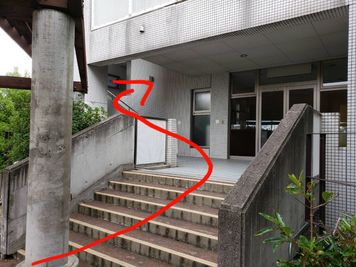 階段を上がり、また左手の階段を上がれば到着になります☆ - レンタルスタジオ BigTree 和泉和気店　B＆Cルームの室内の写真