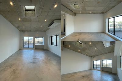 【Room2】4.8m x 4.3m
●Room2は白塗装された壁とモルタルの床のスタジオ。
●天高は2.8mありモデル撮影に最適。
●スケルトン天井には天窓もついています。
●Room2はウッドデッキの敷かれたバルコニーに面しており、午前中は自然光がたっぷりと注ぎます。
●おしゃれなチェアも5脚ご用意。グリーンも自然光に映えます。 - Well Studio 千駄ヶ谷 キッチン・バルコニー付きスタジオの室内の写真