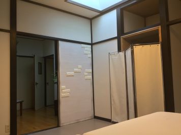 部屋の奥から見た入口付近。天窓から光が入ります。 - therapist's studio からだすまいる本舗 ２階レンタルサロンの室内の写真