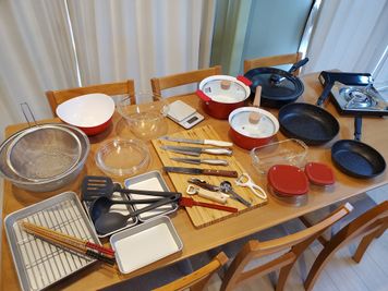 充実した調理器具があります。※一部有料 - コート渋谷 新年度割引✨最大18名👪55型４K対応TV📺キッチン設備完備の設備の写真