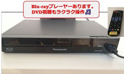 Blu-rayプレーヤーあります。
100インチスクリーンに繋げても
65インチテレビに繋げてもOK - 🌴ALOHAスマイル🌴広々50㎡🎵 レンタルスペース　アロハスマイル　自然光♪広々＆やわらか床マットの室内の写真