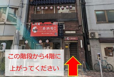 右の階段から4階に上がってください。 - ルールーム 01 神田 会議室1の入口の写真