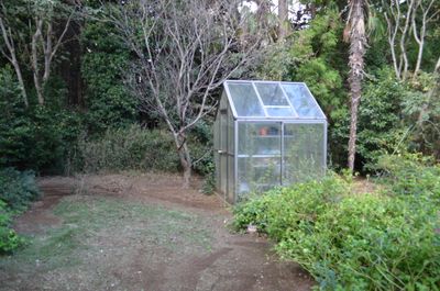 １坪の温室、今は右隣にドラム缶風呂も建設 - 里山小屋 （クラインガルテン）の外観の写真
