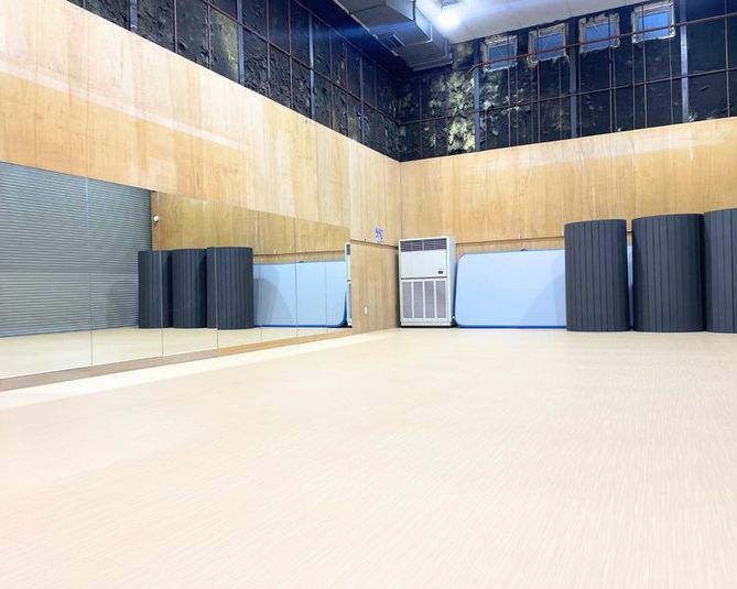 横幅16m×奥行き7m、天高6mの広々空間です - InfinityGym 世田谷区砧のレッスンスタジオ・InfinityGymの室内の写真