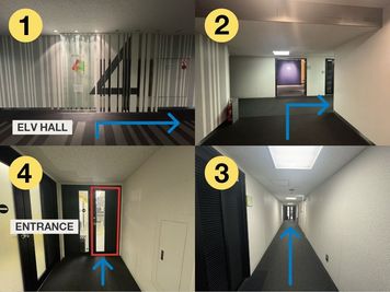 エキニア横浜4階エレベーターホールから施設入口へのルート - THE POINT エキニア横浜 セミナールーム『4L』の入口の写真