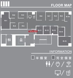 入って左端の角部屋のR-1です。 - 神戸駅前コワーキングスペース Suki_ma（スキマ） 【R-1】 ２名料金_広い完全個室ブース_神戸駅前スキマの室内の写真