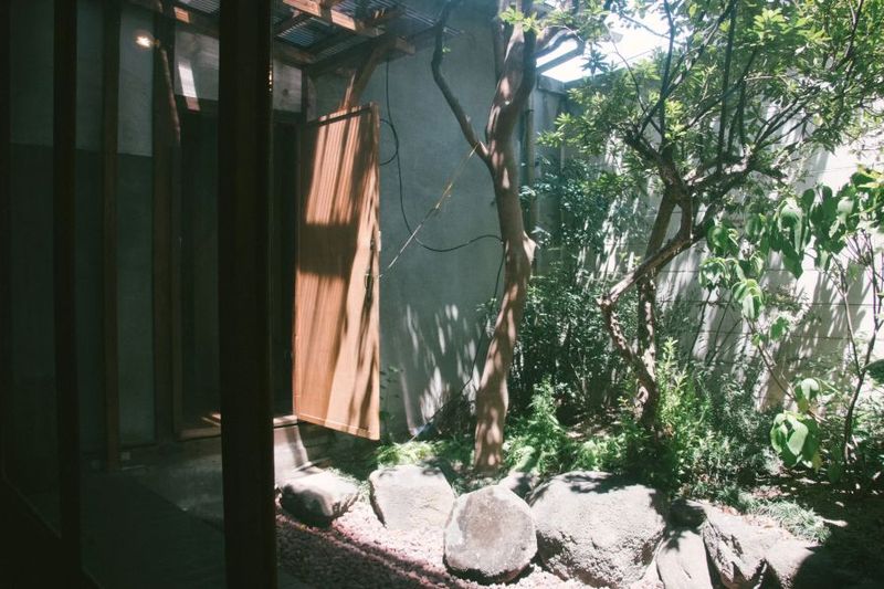 もうひとつの縁側。二階へつながる木製橋はスタッフの手作りです。 - 寿楽温泉 寿楽温泉 1階レンタルの室内の写真