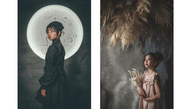 満月は調色可能、岩肌モチーフの壁もあり - studio owl アールデコお茶の水店｜撮影スタジオ お月さまと超大型ドライフラワー造形で撮影できるフォトスタジオの室内の写真